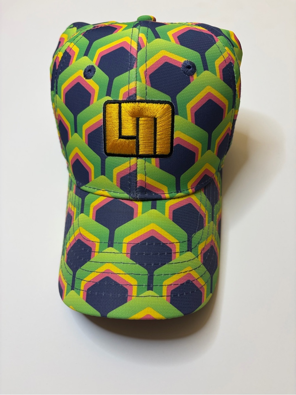 Loudmouth Golf Retro Geometric Print Hat Green Gold Logo OSFA